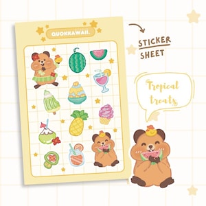 Tropical Treats Sticker Sheet| Premium Vinyl Sticker |Cute Animal Sticker|Cute Stationery|Scrapbook Sticker|Planner & Bullet Journal Sticker