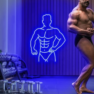 Muscular Man Neon Sign – Male Body LED Light for Gym Wall Decor, Fitness Room, Bedroom Art, Bodybuilder Gift, Masculine Line Art Neon