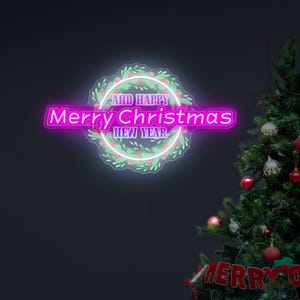Merry Christmas and Happy New Year  Neon Sign, Custom UV Print sign Xmas Wall Decor, Holiday Home  Party Decoration, Festive Neon Light Art