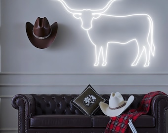 Longhorn Cattle Neon Sign, Western Farmhouse Decor