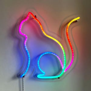 Colorful Cat Neon Sign, Silicone LED Multi-color Light for Bedroom, Kids Room, Pet Store, Kawaii Home Decor, Cute Animal Wall Art