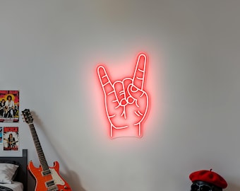 ロックハンドネオンサイン、ロックハンドジェスチャーLEDライトサイン