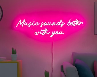 Letrero de neón "La música suena mejor contigo", decoración personalizada para salas de música