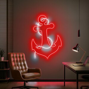 Letrero de neón de ancla: luz LED de pared náutica para casa de playa, decoración costera, letrero de bar o baño, arte de pared personalizado inspirado en el mar. Picture 4
