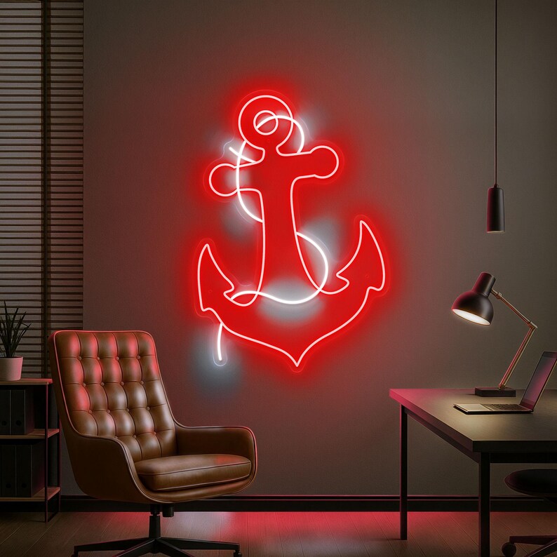 Letrero de neón de ancla: luz LED de pared náutica para casa de playa, decoración costera, letrero de bar o baño, arte de pared personalizado inspirado en el mar. Picture 4