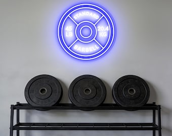 45 LB Barbell Weight Plate Led Neon Sign – Weight Plate Shaped Fitness Gym Decor for Home Gym, Garage, Studio or Gift