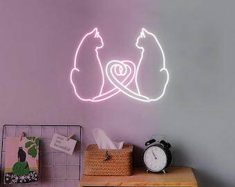 Two Cats in Love Neon Sign, Cat Lovers Home Decor