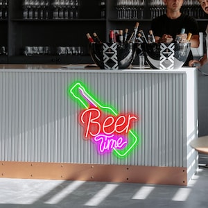 Beer Time Neon Sign,LED Beer Bottle Light for Bar, Pub, Club, Party Wall Decor, Alcohol Sign for Nightlife, Shop Display, Gift for Him