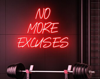 No More Excuses neonskylt – Motiverande LED-vägglampa för gym, hemmakontor eller sovrumsinredning