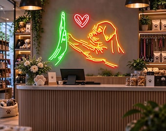 Dog High Five Neon Sign, Pink Puppy Love LED Wall Art, Dog Lover Gift, Pet Shop Decor, Dog Grooming Salon, Pet Boutique Wall Light