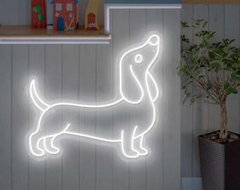 Dackel LED Neon Schild, Dackel Hund Wandkunst, Haustier Shop Dekor