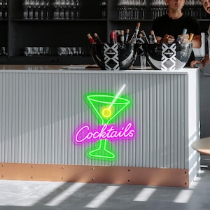 Letrero de neón de cócteles, letrero de martini, luz LED de barra personalizada, letrero de neón de saludos para decoración de pared de pub, fiesta de vinos, regalo de celebración, letrero de bar en casa