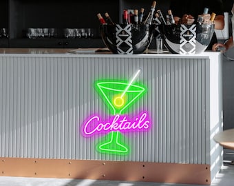 Custom Cocktails Neon Sign: Martini, Bar, Cheers LED Light