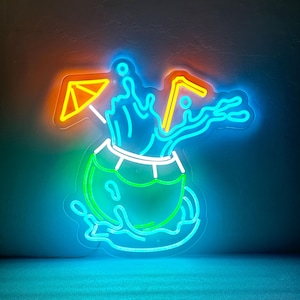 Coconut Neon Sign – Tropical LED Light for Beach Bar, Poolside, Tiki Party, Coconut Drink Shop Decor, Summer Vibes Wall Sign