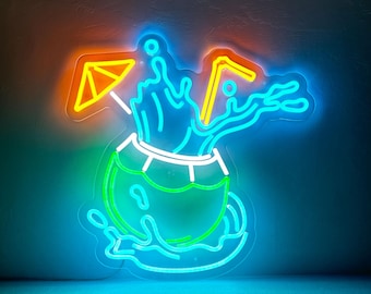 Coconut Neon Sign – Tropical Beach Bar LED Decor