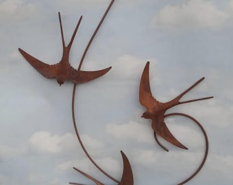 Cuffys Triple Rusty Hanging Swallow Garden Hand Made In Devon Decoration Gift