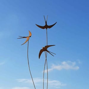 Cuffy&#39;s Original Rusty Triple Metal Swallow Scuplture Hand Made In Devon Garden Art Decoration