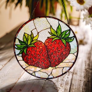 Strawberry Stained Glass Suncatcher Window Decor for Home and Garden Gift