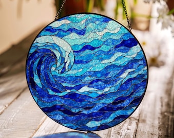 海の波 #1：ステンドグラス風の窓掛け - Etsy 日本