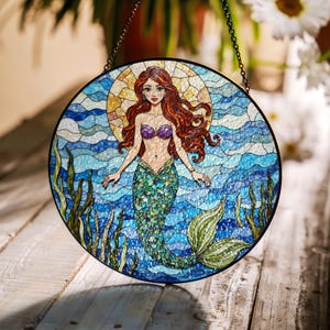 Mermaid Stained Glass Suncatcher Ocean Decor Gift for Mermaid Lovers