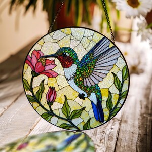 Hummingbird Stained Glass Window Hanging Sun Catcher Gift for Bird Lovers Home Decor