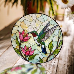 Hummingbird Stained Glass Suncatcher Window Decor Gift for Mom Grandma