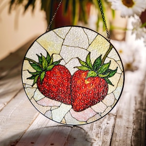 Strawberry Stained Glass Suncatcher Handcrafted Window Decor Gift for Her