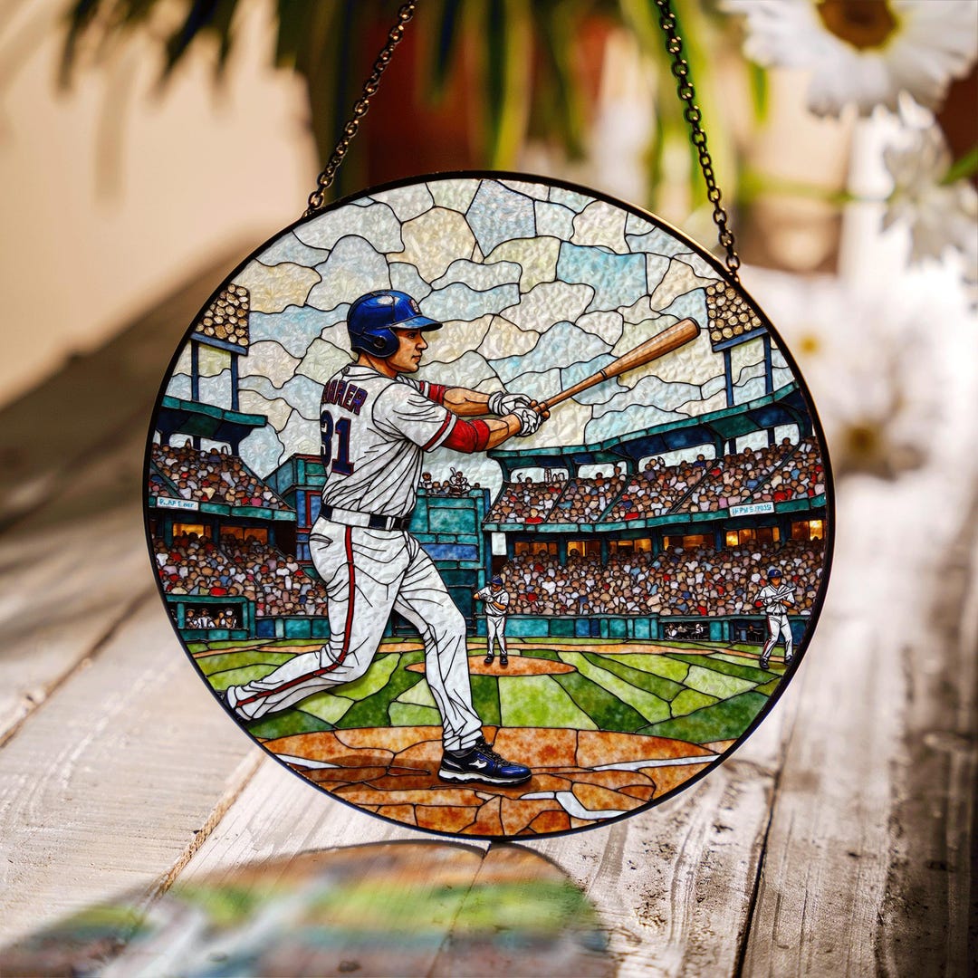 Window Paint Baseball Baseball Player Stained Glass Suncatcher Window Hanging Decor Gift for ...