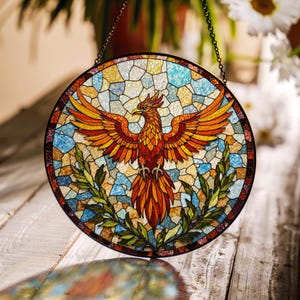 Stained Glass Phoenix Suncatcher Vibrant Colors Unique Handmade Gift for Home Decor