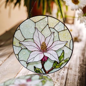 Magnolienblüte Glasmalerei Fensterdeko Sonnenfänger Geschenk für Mutter oder Gartenliebhaberin