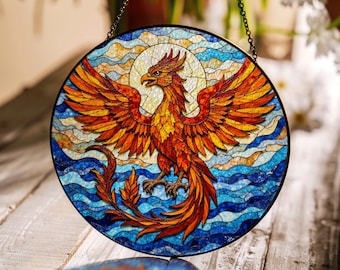 Phoenix Stained Glass Suncatcher Vintage Gift for Home Decor