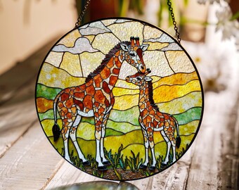 Atrapasueños de vidrieras con forma de jirafa y cría de animal, regalo para el Día de la Madre.