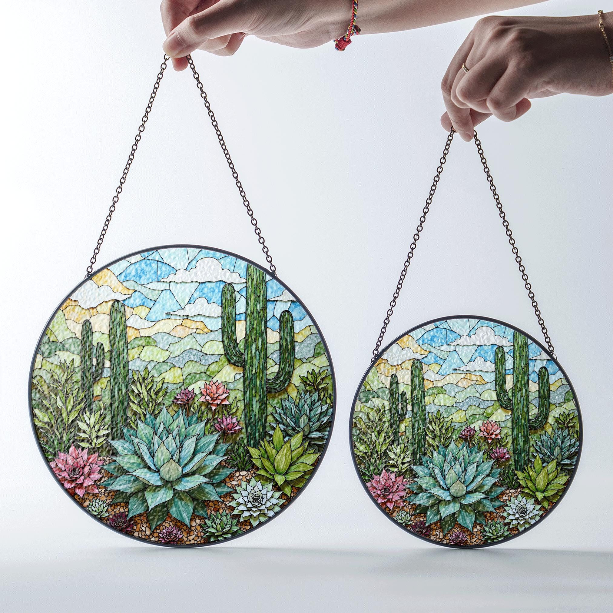 Acchiappasole in vetro colorato a forma di cactus/Decorazione da