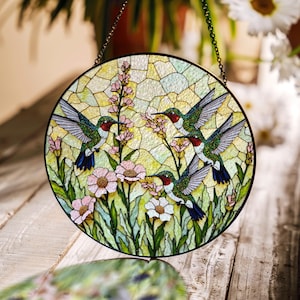 Hummingbird Stained Glass Suncatcher Window Decor Gift for Mom Grandma