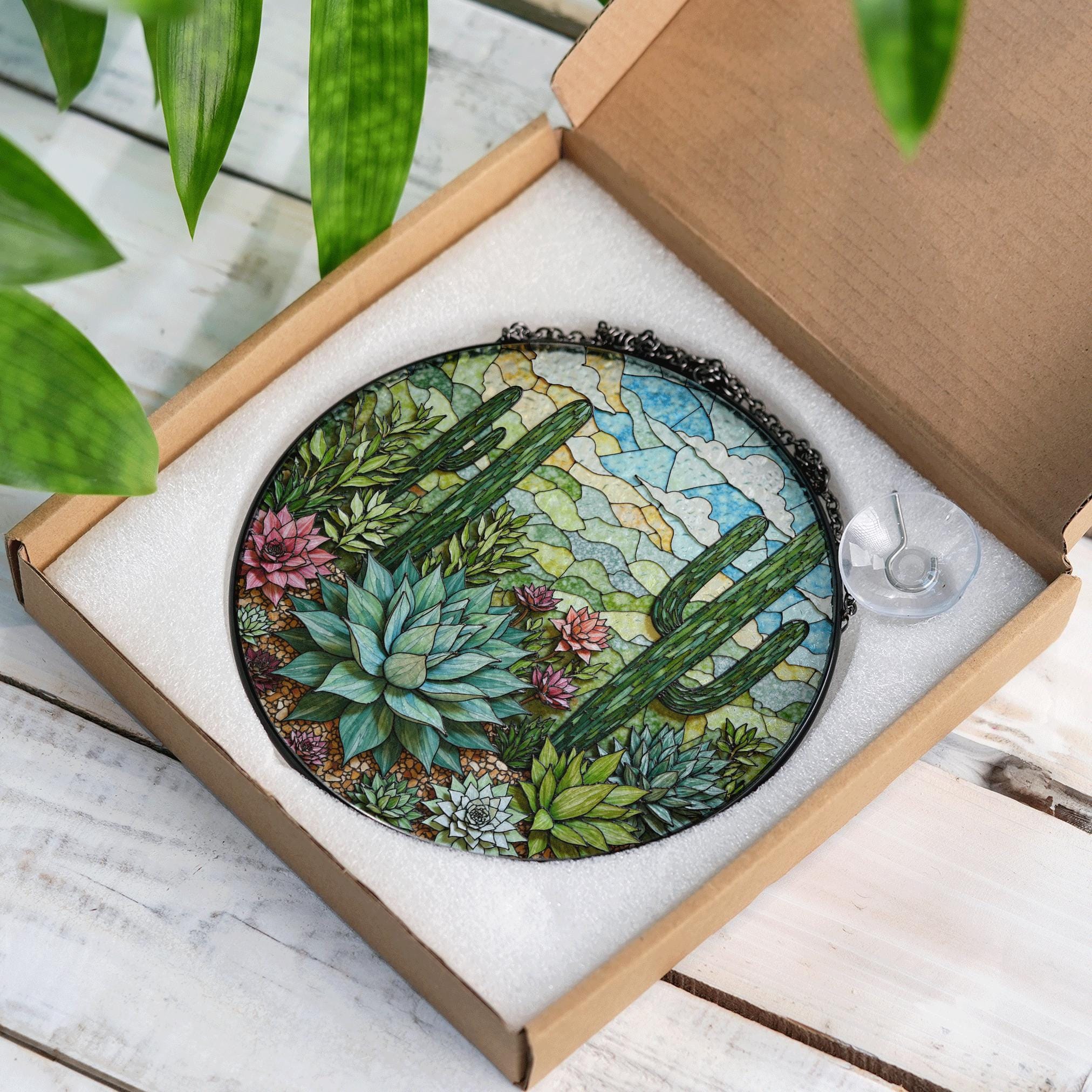 Cactus acchiappasole per piante - Ornamento da appendere per finestra | Decorazione per finestre, decorazione per finestre, decorazione colorata in acrilico per la casa, decorazione
