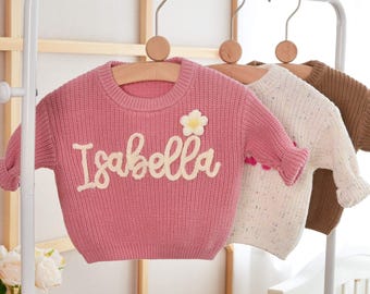 Personalized Baby Name Sweater,Hand Embroidered Toddler Jumper,Custom Grandkids Letter Name Sweater,Baby First Pullover,Gift to Newborn Mom