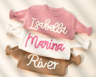 Baby Name Sweater,Personalized Hand Embroidered Jumper,Baby First Pullover,Custom Letter Name Sweater,Ideal Gift to Newborn Mom