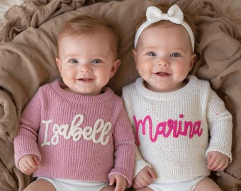 Personalized Baby Name Hand Embroidered Jumper,Custom Grandkids Letter Name Sweater,Baby First Pullover,Gift to Newborn Mom