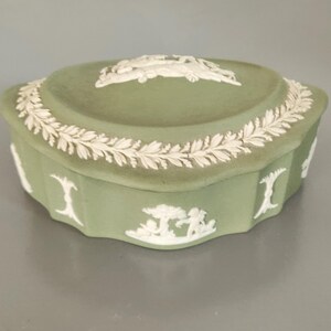 Vintage Wedgwood Green Jasperware Trinket Box with Lid | Made in England