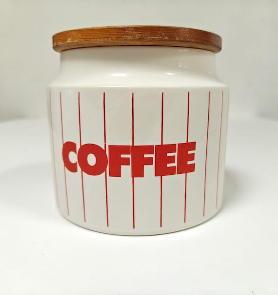 1980s Vintage Hornsea Red "Stripes" Coffee Jar with Wooden Lid | Made in England (ID116)