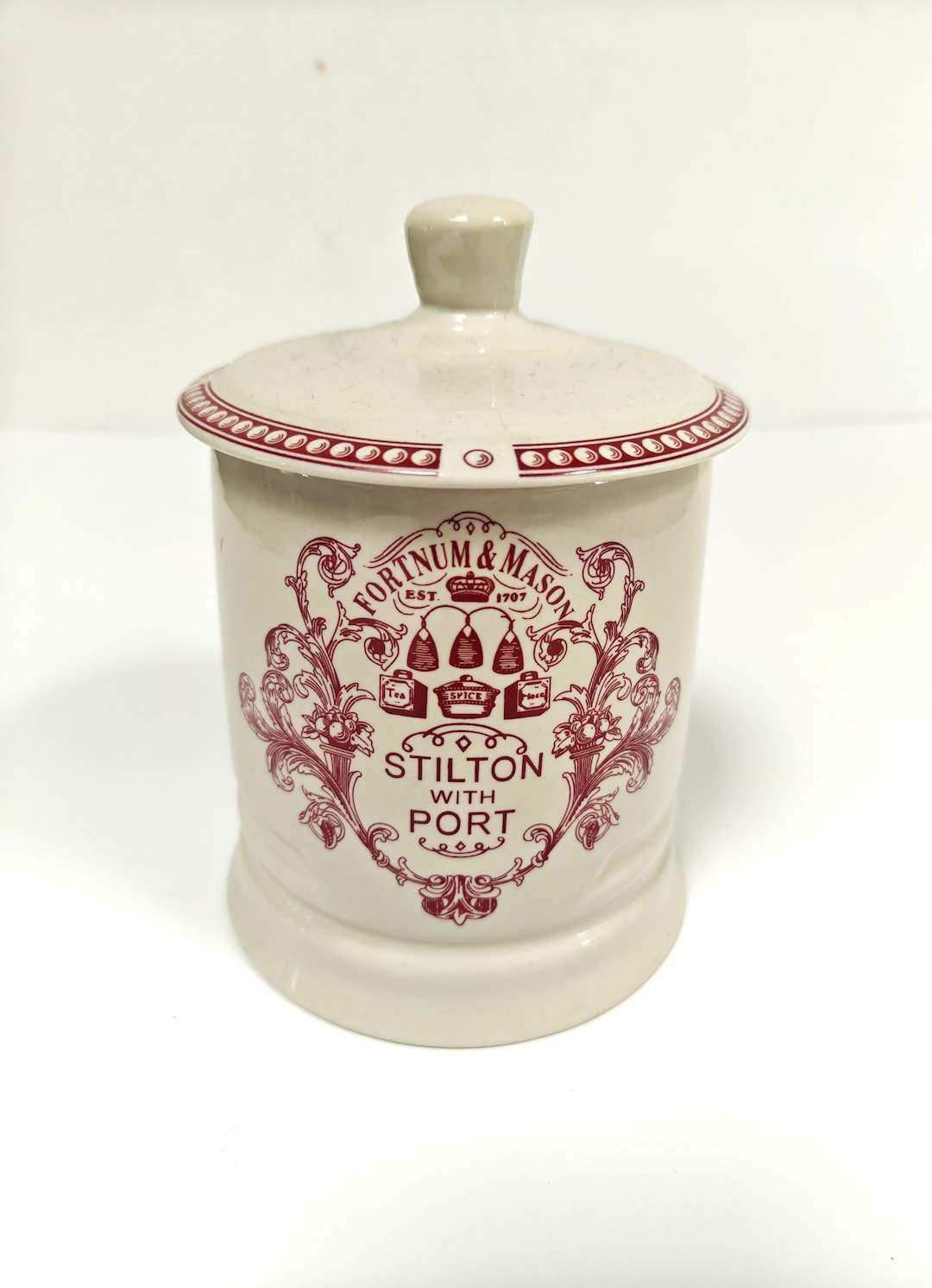 Fortnum & Mason Large Sized Crimson Stilton With Port Cheese Jar