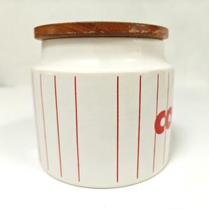 1980s Vintage Hornsea Red "Stripes" Coffee Jar with Wooden Lid | Made in England (ID116) image 3