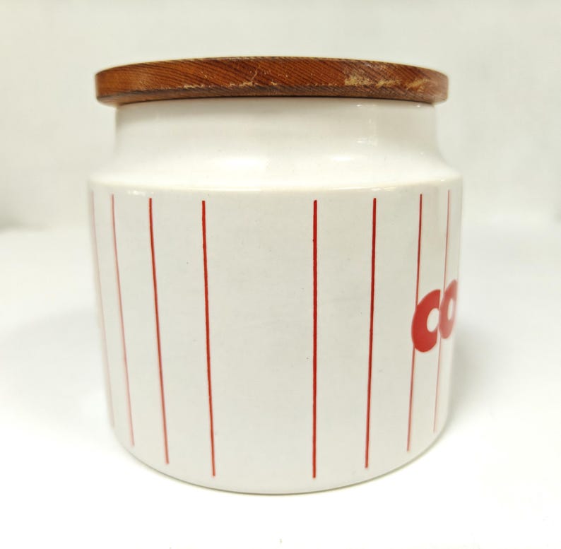 1980s Vintage Hornsea Red "Stripes" Coffee Jar with Wooden Lid | Made in England (ID116) image 3