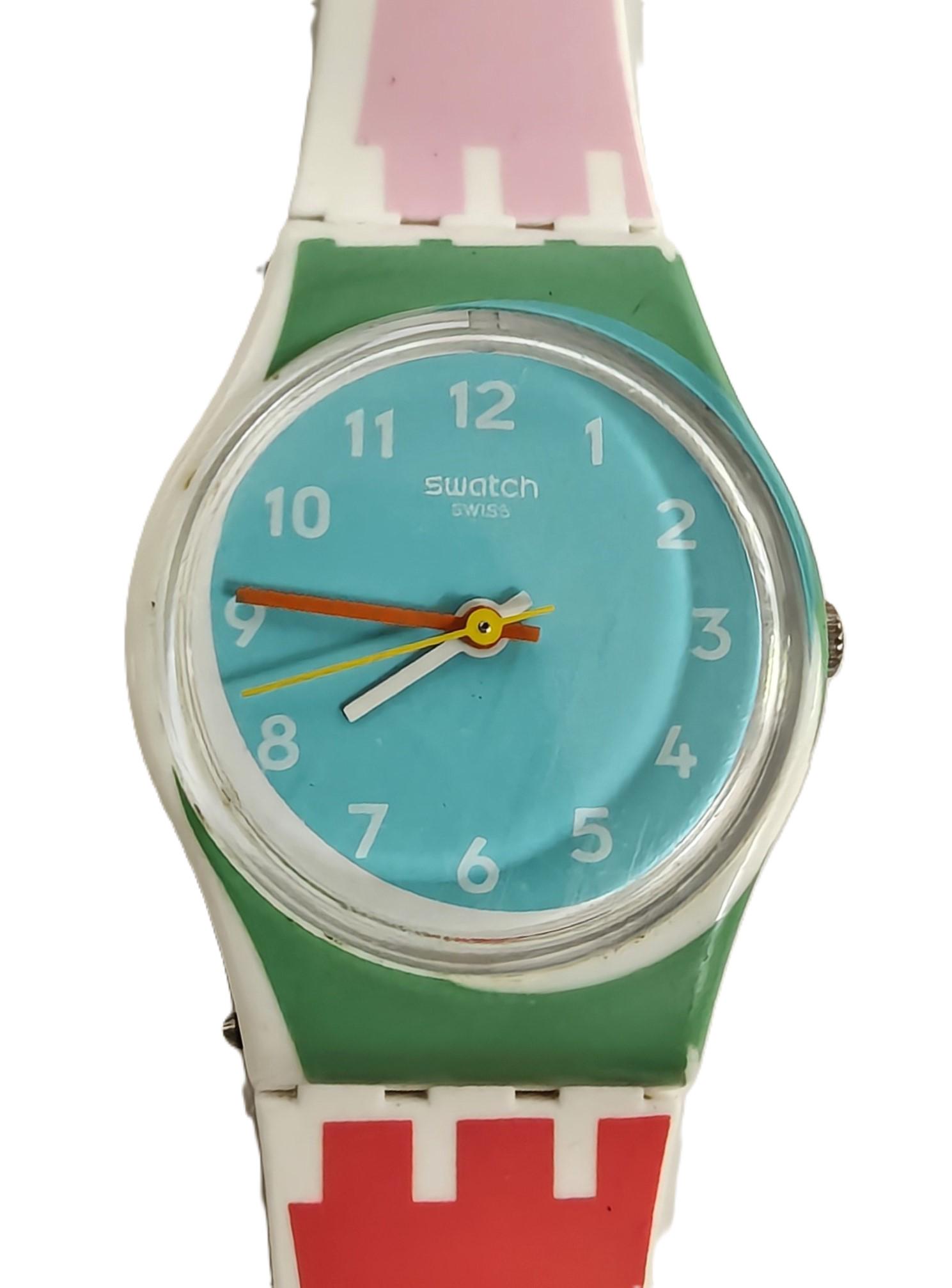 Swatch Green Gingham Strap Watch with Red Second Hand Swatch Watch GB121  main image 2