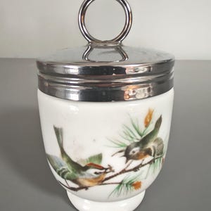 Vintage Royal Worcester Egg Coddler "Woodland Birds", Small Egg Size with Lid (ID61)