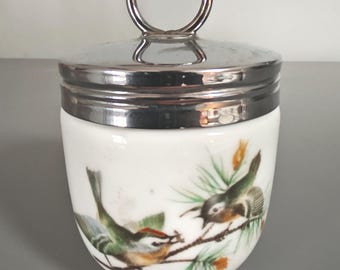 Porta-ovos vintage Royal Worcester "Pássaros da Floresta", tamanho pequeno, com tampa (ID61)
