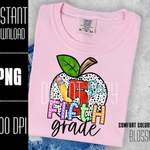 5e leerjaar png, terug naar school png, leraar png, appel png, Dalmatische stippen, digitale download, schoolontwerp, png voor DTF en sublimatie
