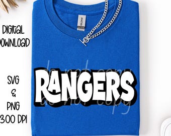 Rangers SVG, Rangers PNG, Mascot shirt design, Team spirit png, Rangers Sublimation design, Mens design, Digital Download, Team Name design