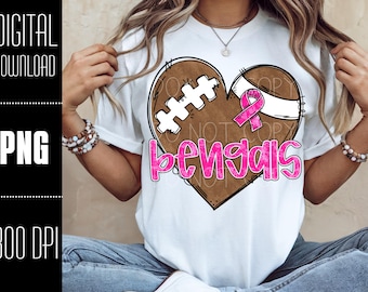 Bengals PNG, Fútbol PNG, Descarga digital de Bengals, Corazón de fútbol PNG, Camiseta de Bengals PNG, Diseño PNG para DTF y sublimación, Conciencia