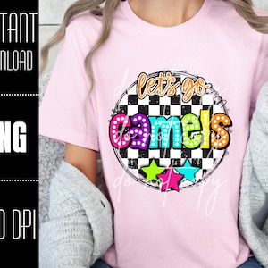 Camels Mascot PNG, Colorful Camels Mascot design, Retro Camels design, Camels team shirt png, PNG design for Dtf and Sublimation